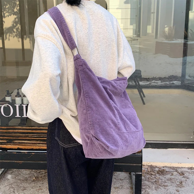 Autumn Vintage Simple Women Crossbody Bags Soft Corduroy Student Class Ladies Shoulder Bag Large Capacity Female Handheld Tote