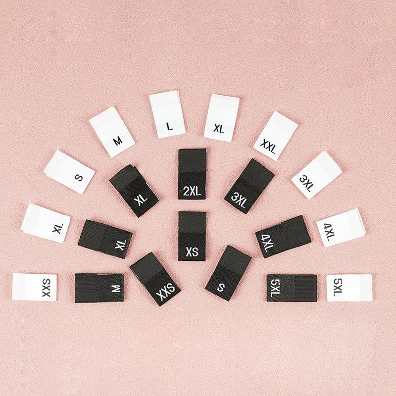 White Satin Printed Size Label Cotton Print Size Label Center Fold Black Woven Label for Clothing