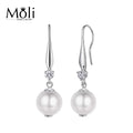 Hot Sale Platinum Plated 925 Sterling Silver Freshwater Pearl 8-9mm Hook Drop Earrings for Wedding Bride Earrings