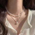 Double Layer Freshwater Pearl Necklace for Women Natural Diamond Brass Butterfly Shape Bamboo Chain Fashion Beaded Necklaces