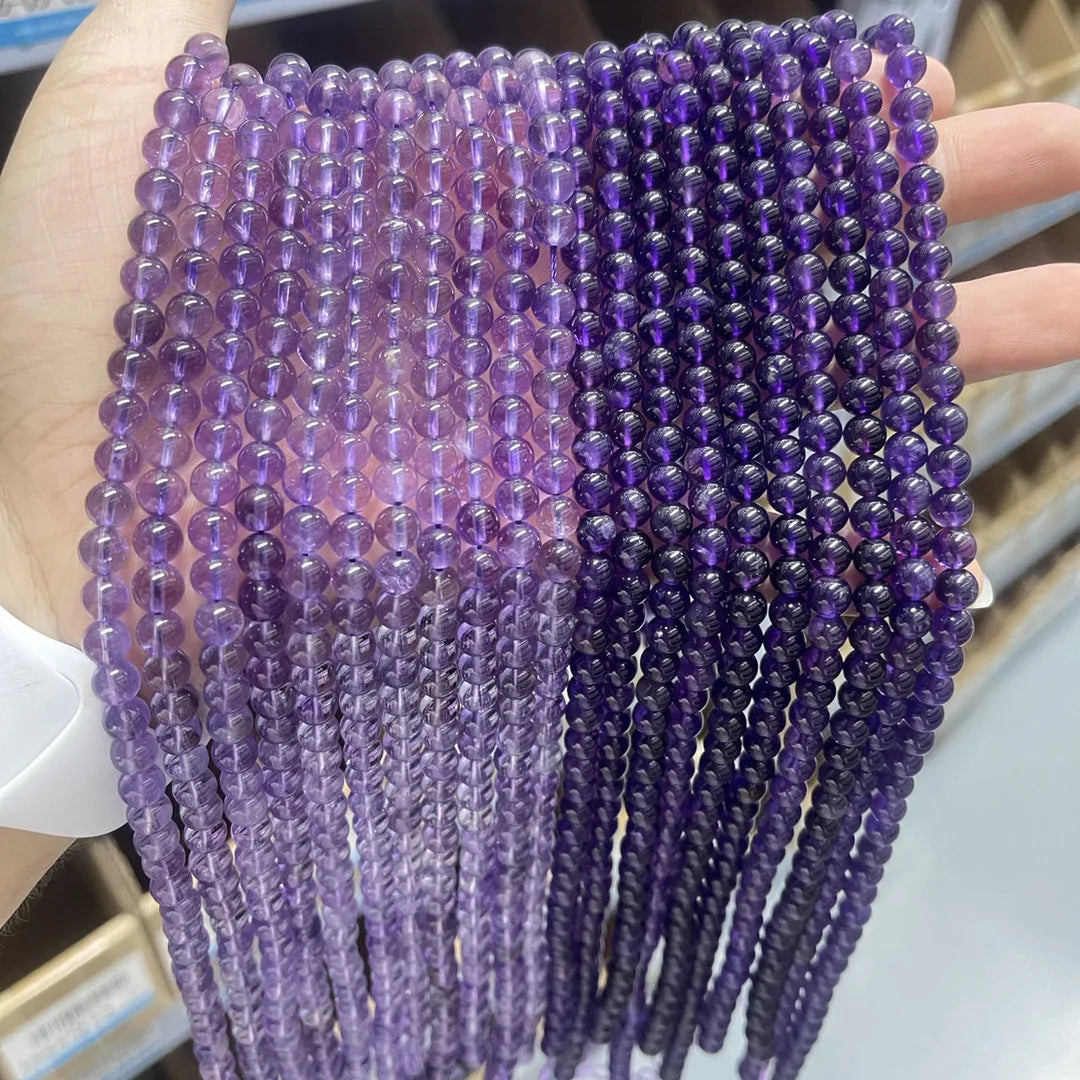 4mm 6mm 8mm  Natural Amethyst Round Bead Strands Loose Purple Amethyst Gemstone Beads for DIY Jewelry Making