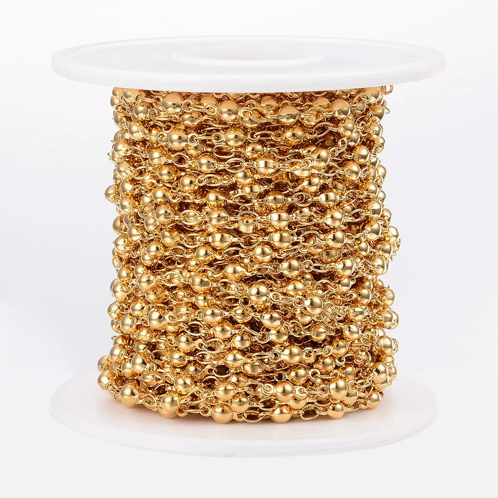 Pandahall 3.5mm Gold Color 304 Stainless Steel Ball Bar Link Chains