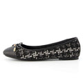 Comfortable Anti-Slip Summer Ballerina Flats Genuine Leather Cap Toes Ballet Shoes Black White Plaid Tweed Plus Size Slip-On