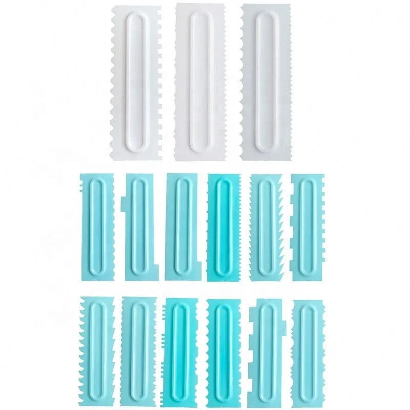 15 New Cream Scraper Comb Plastic Scrapers Fondant Cake Pattern Cream Scraper Modeling Tool Fondant Cake Cream Squeegee