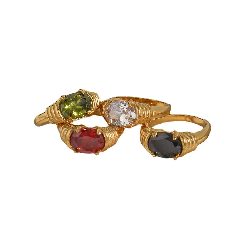 Fashion Trendy Stainless Steel 18k Gold Plated Zircon Stone Engagement Rings Finger Ring Claw Setting Jewelry