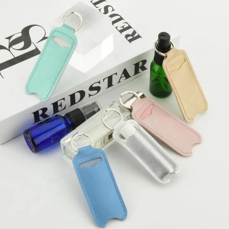 Portable Clip-on Sleeve Faux Leather Lipbalm Holder Lipstick Holder Travel Lip Balm Accessory Chapstick Case Pouch Key Chain