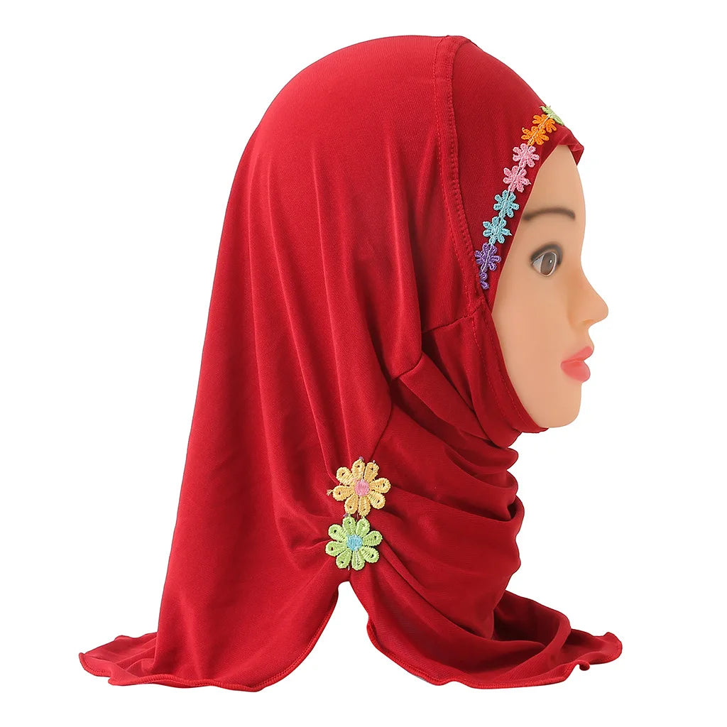 2025 Dubai Islamic Traditional Ethnic Scarf Headband Cute Flowers Design Long for Little Malaysian Muslim Girls 2-7 Years