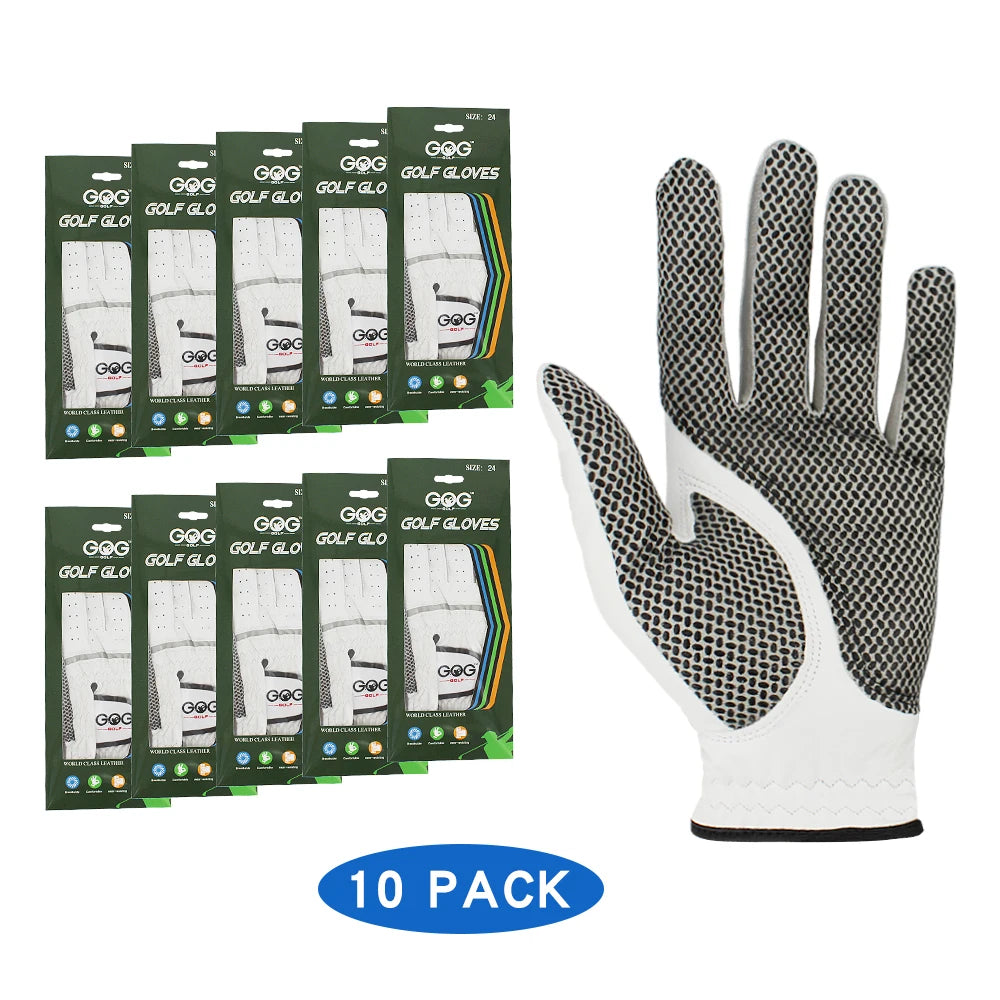 10 Pcs Mens Golf Gloves Worn on Left Hand for Right Hands Golfer Custom Golf Gloves Packaging White Leather Wholesale Golf Glove