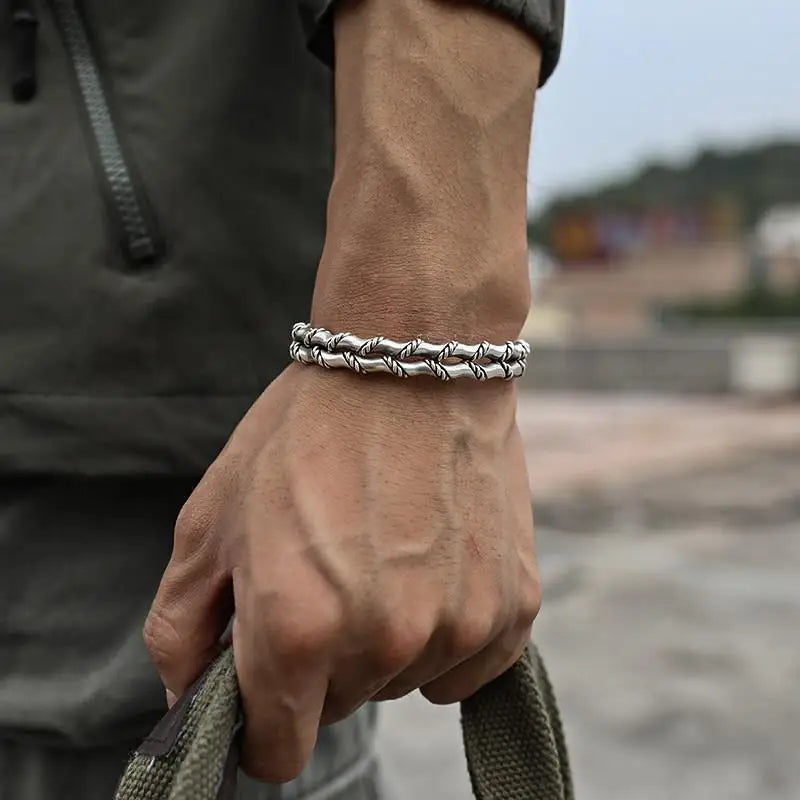 SC Jewelry Creative Men Punk Bracelet Bangle Vintage Open Silver Double Layers Bangle