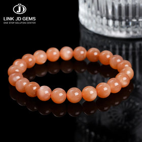 JD GEMS Women Stone Jewelry Elastic Cord Healing Energy Bangle Wristband Gifts 8A Quality Natural Sunstone Round Beads Bracelet