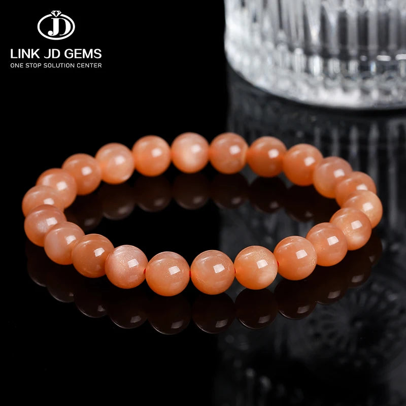 JD GEMS Women Stone Jewelry Elastic Cord Healing Energy Bangle Wristband Gifts 8A Quality Natural Sunstone Round Beads Bracelet