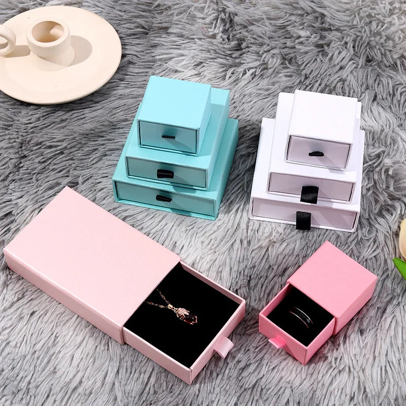 LOW MOQ Small Jewelry Packaging Custom Logo Wholesale Pink Rose Sliding Drawer Rigid Box Matt Lamination Embossing Recyclable