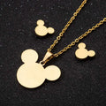 Wholesale Non Tarnish 18K Gold Silver Plated Stainless Steel Mickey Minnie Pendant Earring Necklace Jewelry Set for Women