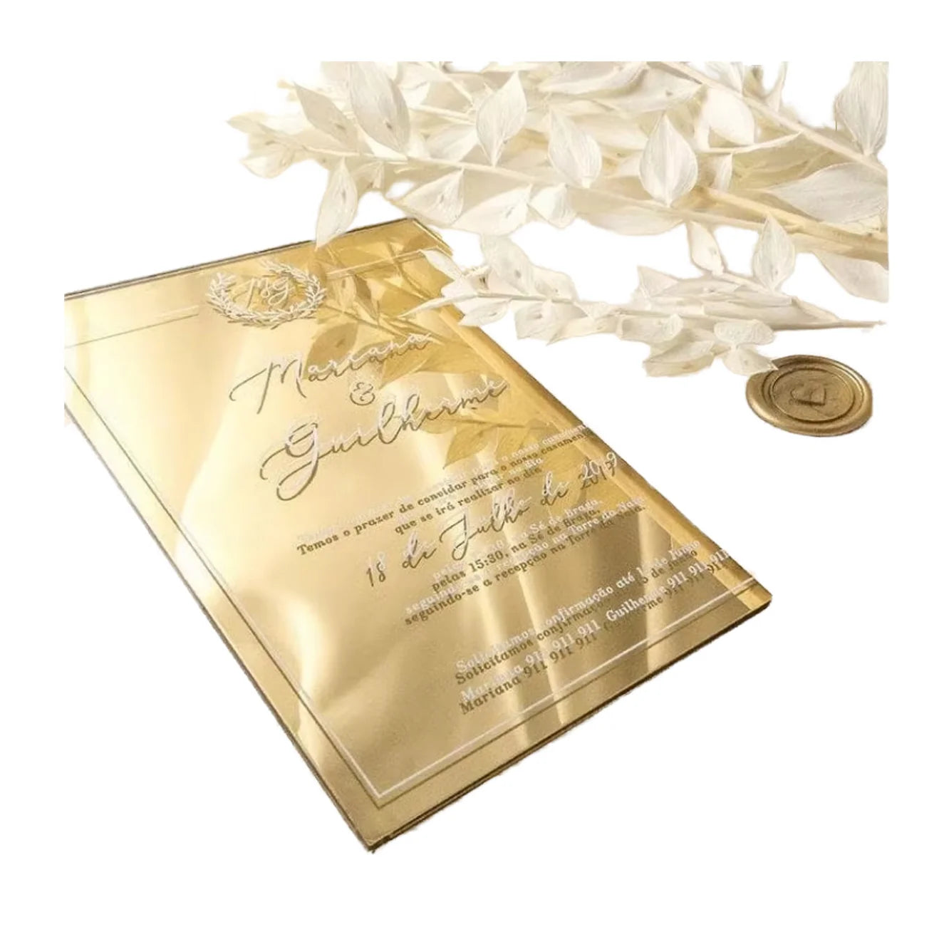Wholesale Custom Gold Mirror Acrylic Wedding Invitation Cards