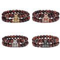 Wholesale Nordic Viking Celtic Beaded Bracelet Set with Silver Tiger Eye Stone Gold Plated Wolf Head Zircon Main Stone for Gift