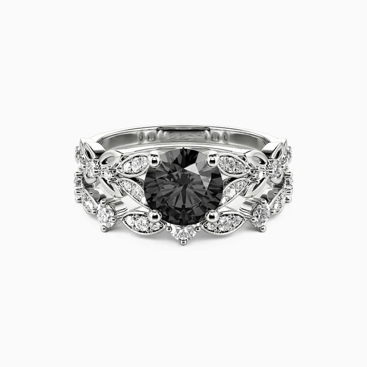 SGARIT 14K White Gold Wedding Ring Set 1CT Brilliant Cut Engagement Bridal Set Fine Jewelry Diamond Black Moissanite Ring