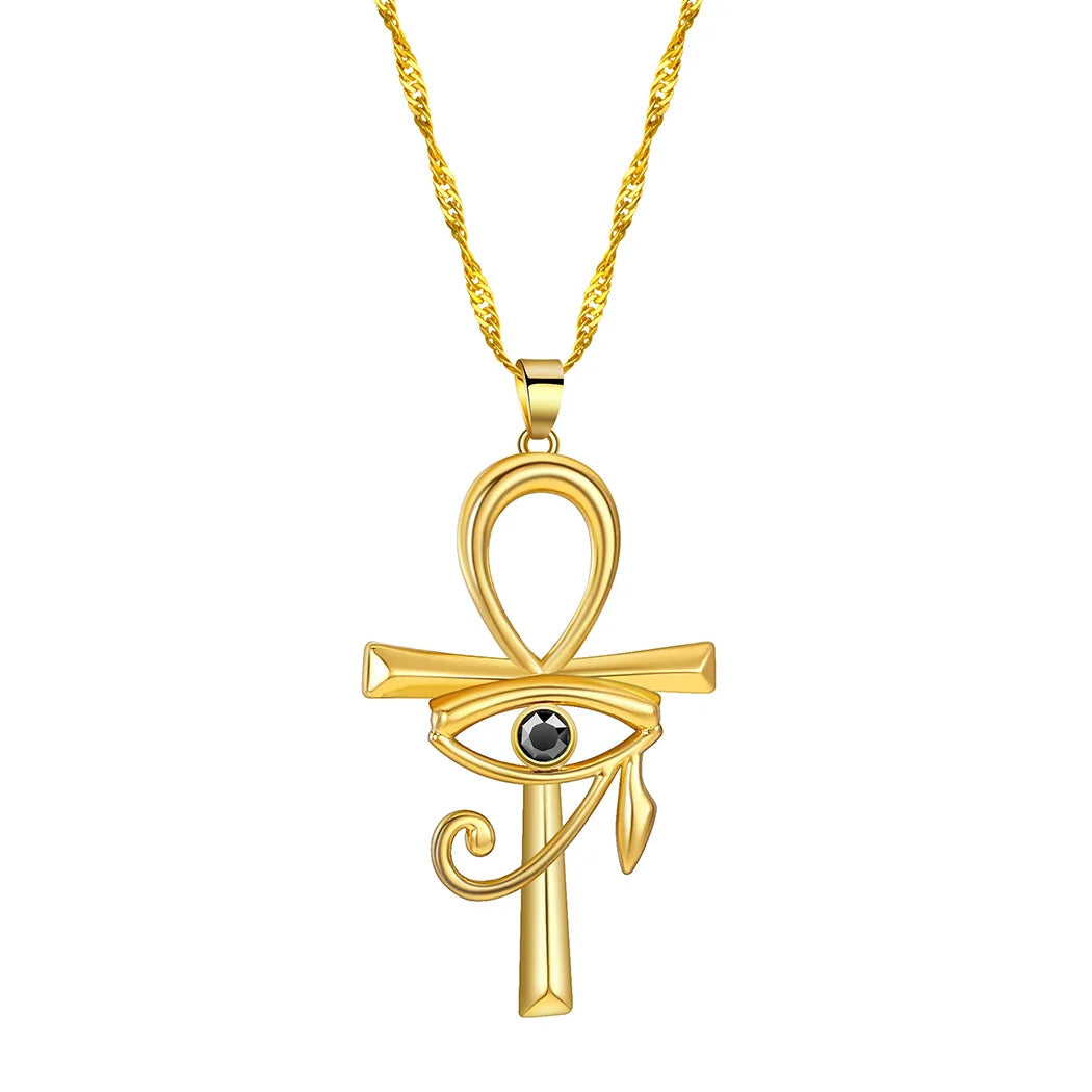 SC Religious Egypt Jewelry Gifts Women Men Gold Color Eye of Horus Ankh Necklaces Egyptian Ankh Cross Pendant Necklace