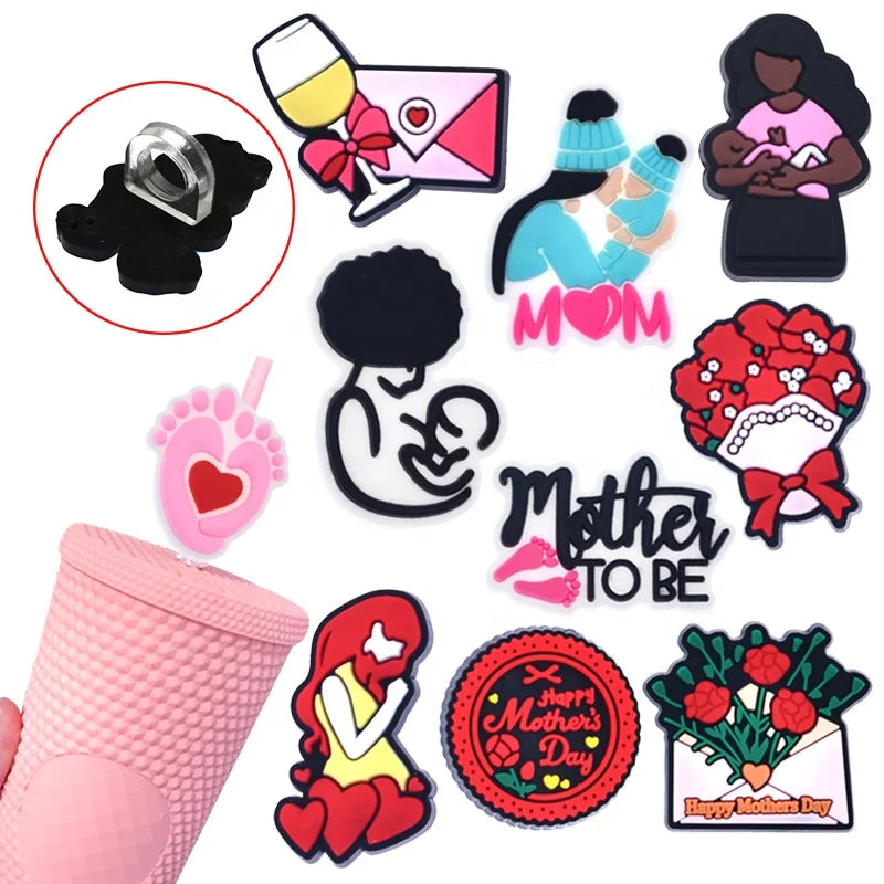 Straw Toppers Charms Happy Mom's Mother's Day I love Mom Heart Mama Vibes Straw Toppers Charms