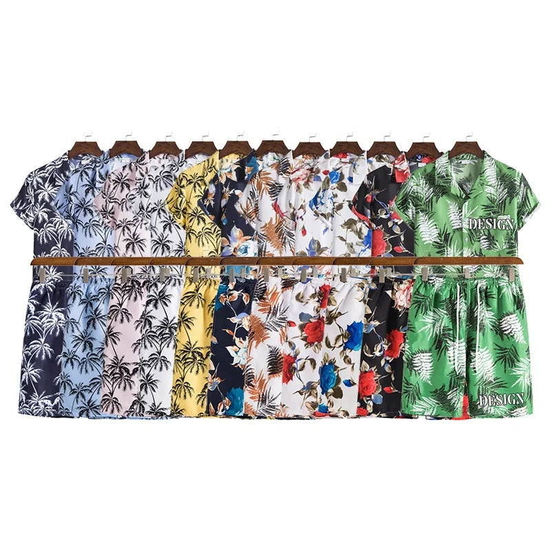 Wholesale Summer New Men Casual Shirts Sets Shirts With Shorts  Vacation Style Men's Brand Clothing 2 Pieces Sets