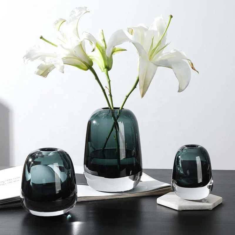 Light Luxury Shabby Chic Glass Transparent Tabletop Vase for Dried Flower Arrangement and Living Room Decoration