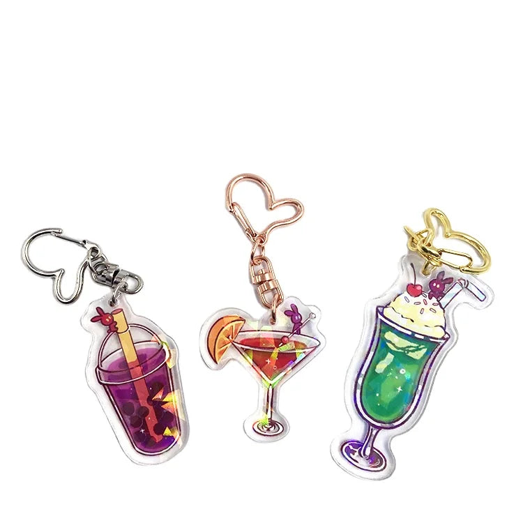 Kuien Wholesale Custom Printed Anime Keychains Broken Glass Cracked Hologram Acrylic Plastic Charms Popular Custom Design Gift