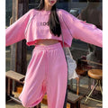 F240079 Custom Women's Hoodie Solid Color Tracksuit Raw Crop Top Sweatshirt Sweatpants Pink Fashion Sports Jogger Women's Sets
