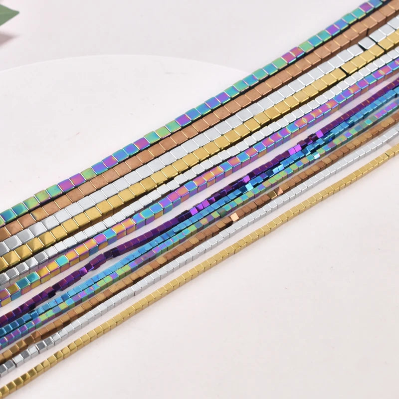 2/3/4mm Natural Stone Hematite Beads Gold Plated Cube Square Shape Beads for Jewelry Making Diy Bracelet Retention Color 15inch