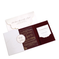Unique Gate Fold Hardcover Invitations Gold Foiling Acrylic Wedding Invitation with Red Suede Liner