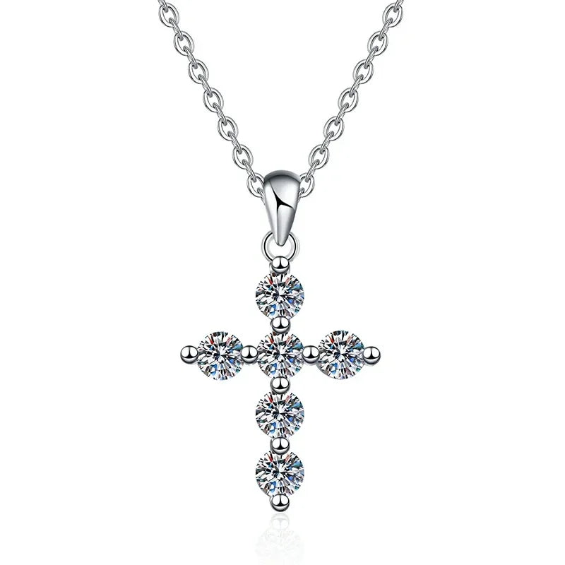 925 Sterling Silver 0.1ct Cross Moissanite Necklace Fine Jewelry for Women's Valentine's Day Gift