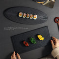 Frosted Black Large Sushi Tray Dessert Plate Commercial Cutlery Oblong Oval Ceramic Plate