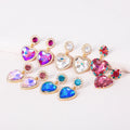 Wholesale Ins Double Layer Glass Heart Stud Earrings Multicolor Rhinestone Crystal Love Heart Drop Earrings