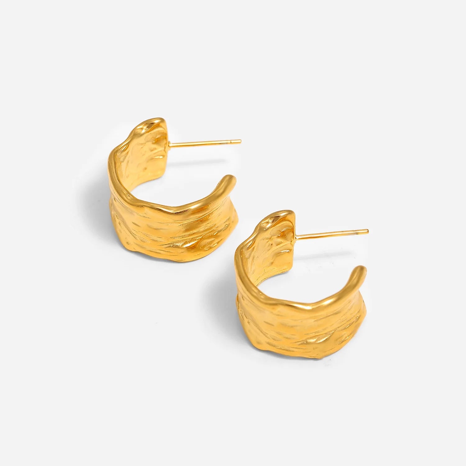 Dainty Retro Hypoallergenic Jewelry Hammered Cshaped Hoop Earrings 18k Gold Plated Stainless Steel Earring for Women YF3231