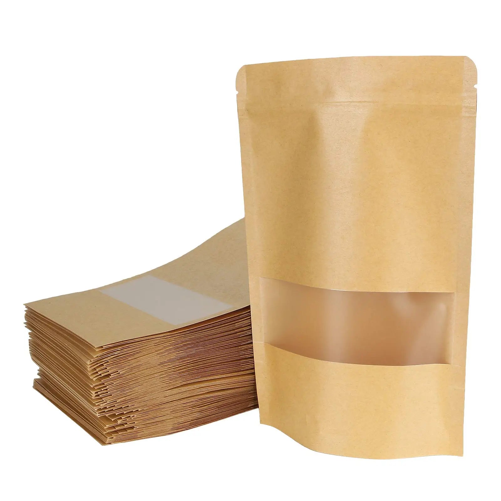 Resealable Food Grade Bakery Snack Takeaway Packaging Matte Tear Notch Kraft Paper Stand up Zipper Pouch with Clear Window