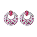 Gorgeous Rose Red Round Cubic Zirconia Dotted Cross Shape Big Geometric Drop Earrings Women Wedding Party Charming Jewelry Gift