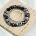 10mm Natural Snowflake Obsidian Black Obsidian Printed Vintage Charm Rhinestone Spacer Fashion Jewelry Stretch Beads Bracelet