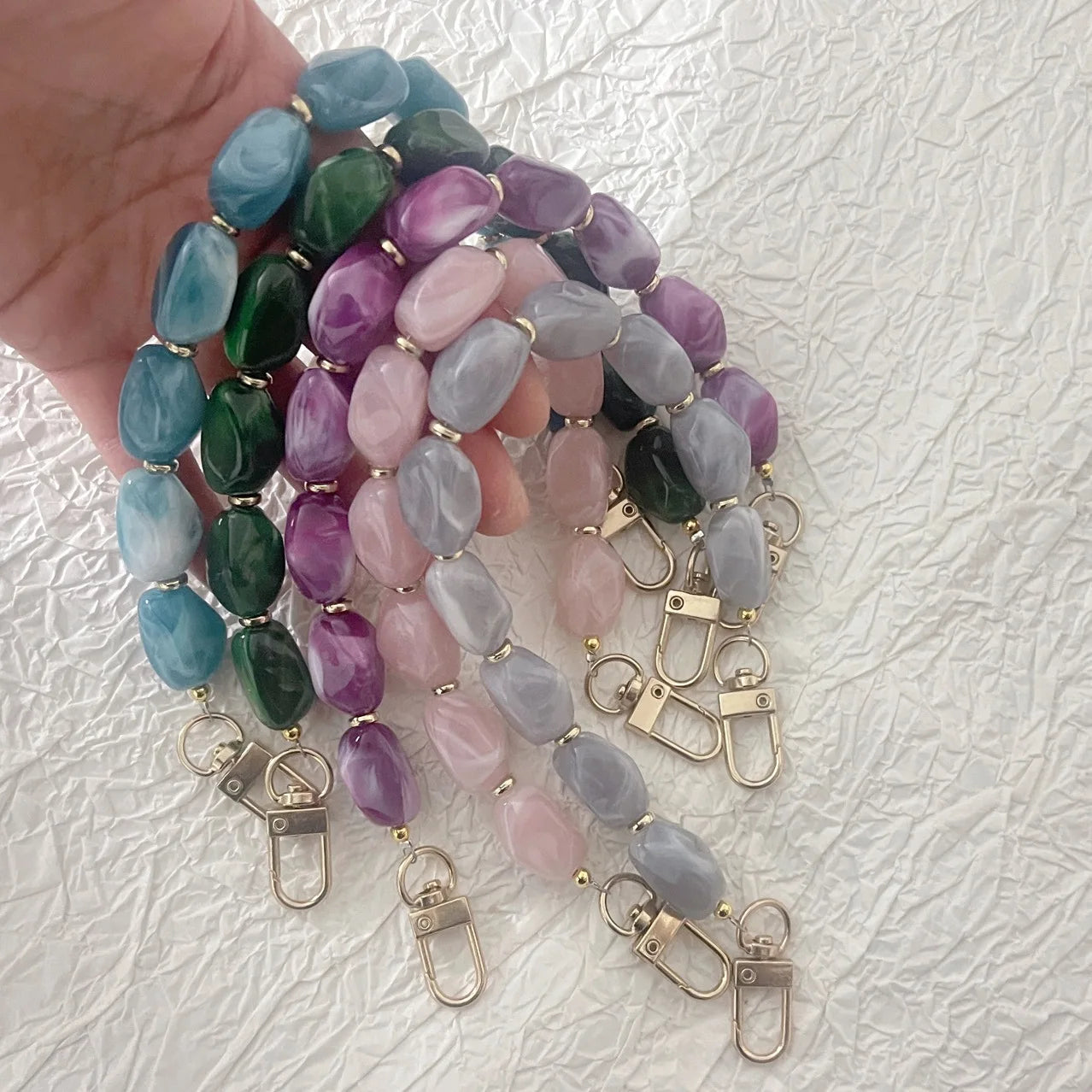 Luxury Crystal Stone Keychain Wristlet Aesthetic Marble Key Ring Bracelet Bag Charm Y2K Bangle Key Lanyard Trendy Phone Strap