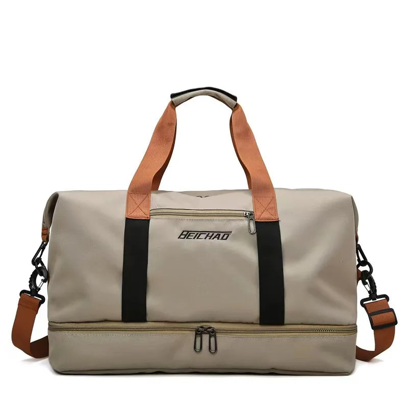 Large Capacity Waterproof Gym Bag with Trolley Sleeve Custom Logo Duffle Bag Wet and Dry Separation Storage for Travel