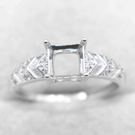 Sterling Silver 6*6mm Semi Mount Ring Square Shape Empty Frame Blank Claws Setting S925 Base Without Center Stone for Inlay DIY