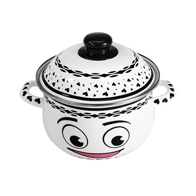 Full Flower Enamel Cast Iron Eco-Friendly Dishwasher Safe Induction Compatible Soup Stew Pot Set Double-Ear Pattern Thickened