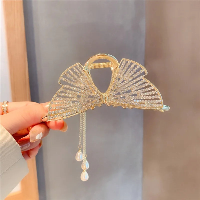 Light Luxury Style Full Diamond Crystal Hair Claw Hairpin Hairpins Big Bow Hair Clip Accessories Hairpins Women Hair Clips