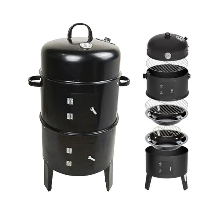 Large Capacity Smoking Barrel for Smoking Grilling Cooking Barbecue Smoker with Thermometer 3 in 1 Smokeless BBQ Charcoal Grill