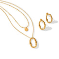 Vintage Geometric Oval Double-Layer Stainless Steel Necklace Earrings Set18K PVD Electroplated Waterproof Hypoallergenic Jewelry