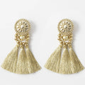 HOVANCI New Bohemian Handmade Geometric Hollow Circle Tassel Earrings Yellow Weave Tassel Earrings
