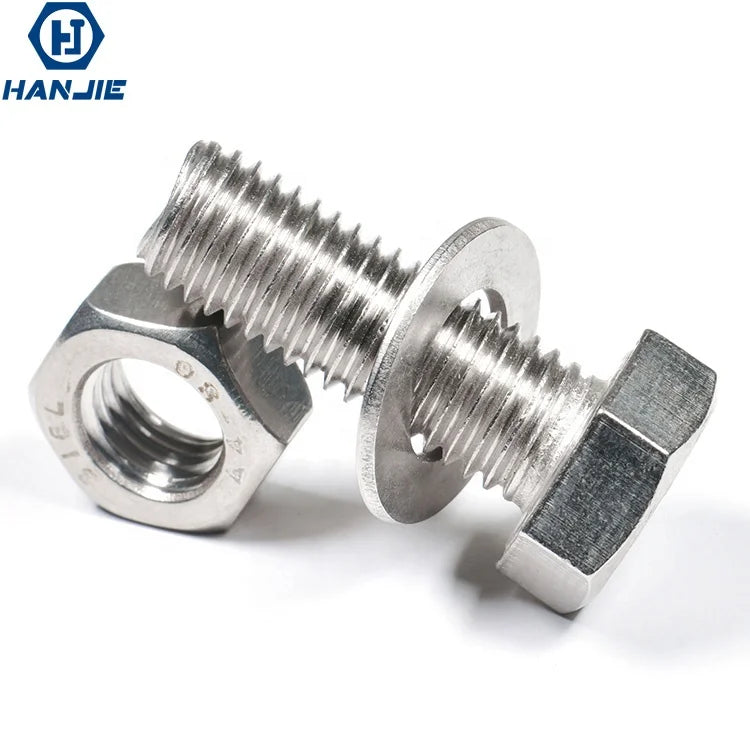 Zinc Plated/Plain Stainless Steel 304/316 Grade 10.9 DIN 931 Standard M11-M28 Hex Nut Bolt & Washer Set