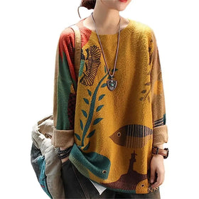 Women Sweater Crewneck Graphic Oversized Pullover Sweaters Casual Loose Long Sleeve Knit Tops