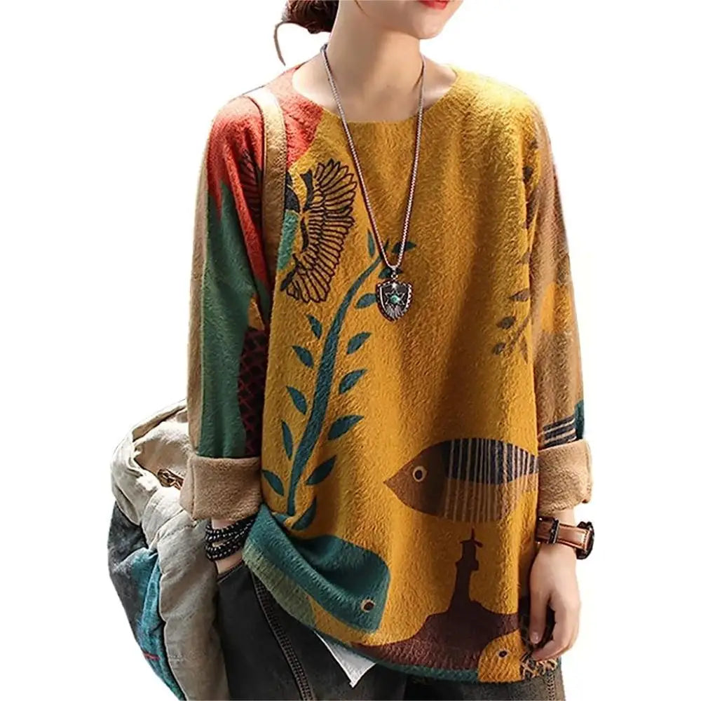 Women Sweater Crewneck Graphic Oversized Pullover Sweaters Casual Loose Long Sleeve Knit Tops