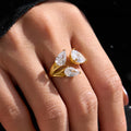 VINTAGE LEAF DROP ROMANTIC ZIRCON OPEN RING Dazan New HOT INS 18k PVD Gold Plated Stainless Steel Christmas Surprise Gift Ring