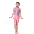 2021 Children Cute Swimsuit Blue Kids Bathing Suit Muslim Two-piece Modest Girls Short Sleeve Swimwear Skirted