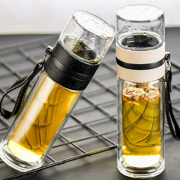 Infuser Tumbler with Filter and Tea Separator for Drinking Water Bottle Portable Leak Proof Tea Glass Double Wall Drink Glass