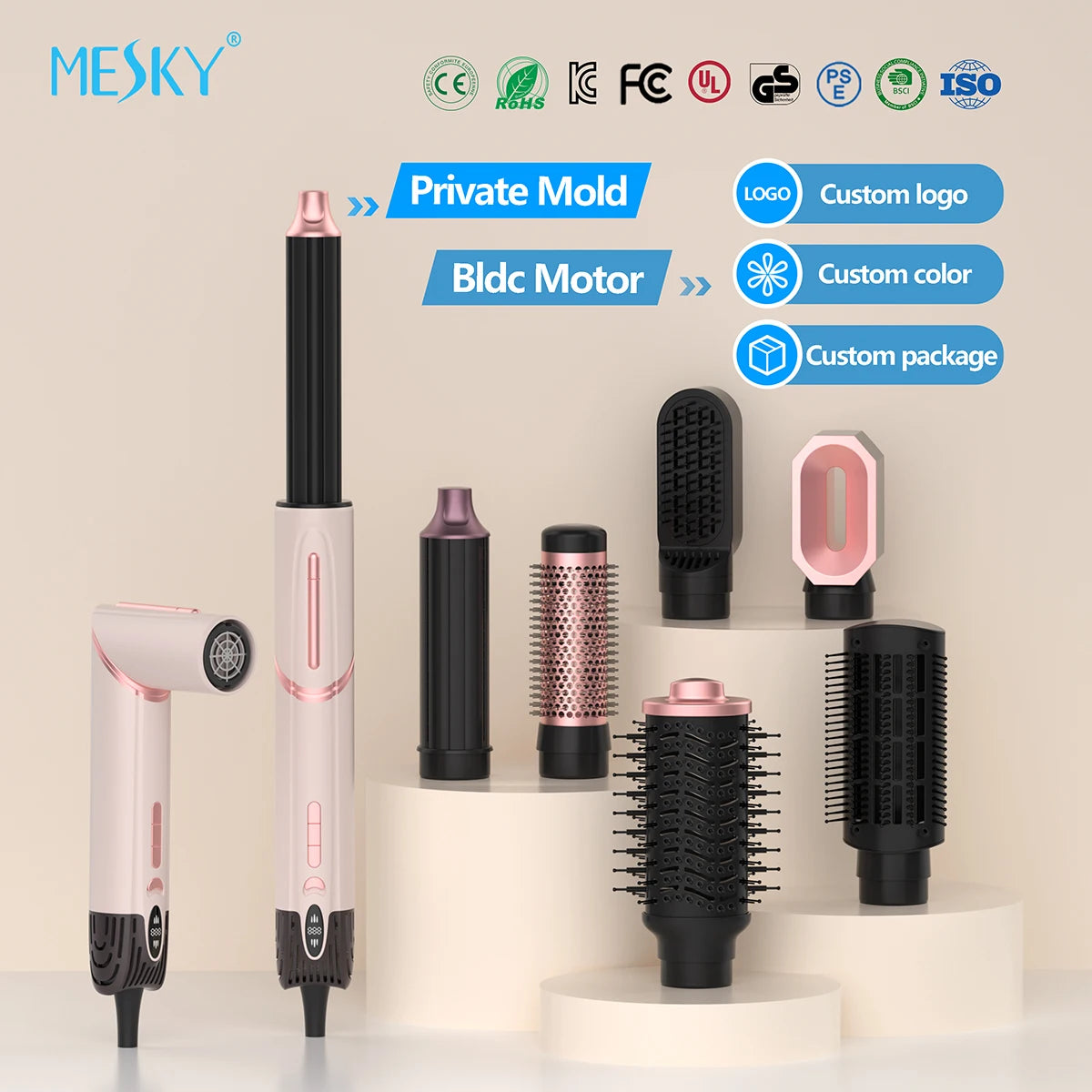 MESKY 6-In-1 Replaceable Hot Air Professional Hair Styler Dryer One Step Volumizer Hot Air Brush Styler
